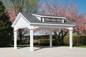 12x16 white vinyl dormer with transom backyard pavilion