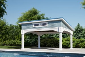 white lean to backyard pavilion,