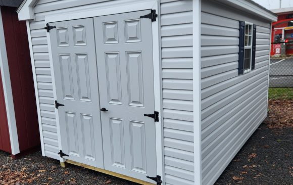 8x12 Cape Shed - Vinyl Siding, Loft, Workbench - Stock #7-23, $4225