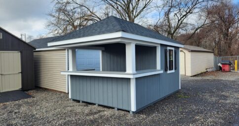 10x14 Pool Cabana - Bar Counter, Hip Roof, Transom Glass - Stock #13-26, $8913