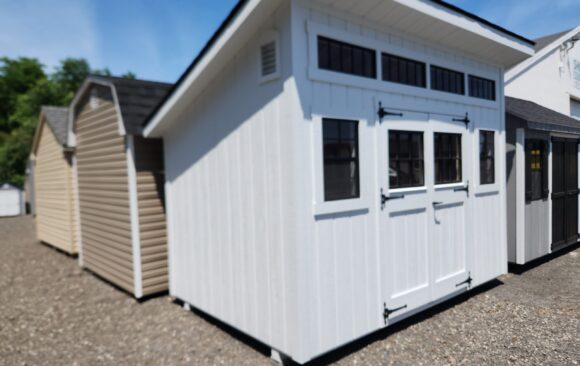 8x12 Painted Wood Lean-To Studio - Transom Glass, Windows - Stock #48-26, $5701