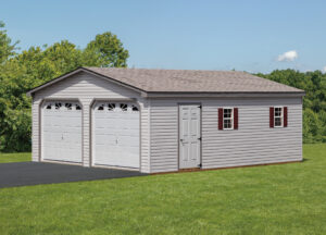 double wide garage with gray siding