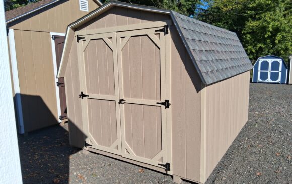 8x10 Wood Mini Barn - Double Doors, Workbench - Stock #43-26, $3042